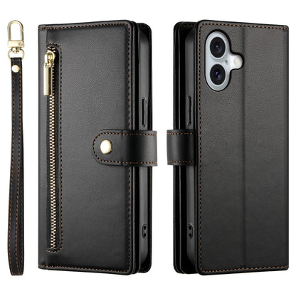 For iPhone 16 Plus Nine Card-slot Zipper Wallet Bag Leather Phone Case(Black) - iPhone 16 Plus Cases by buy2fix | Online Shopping UK | buy2fix