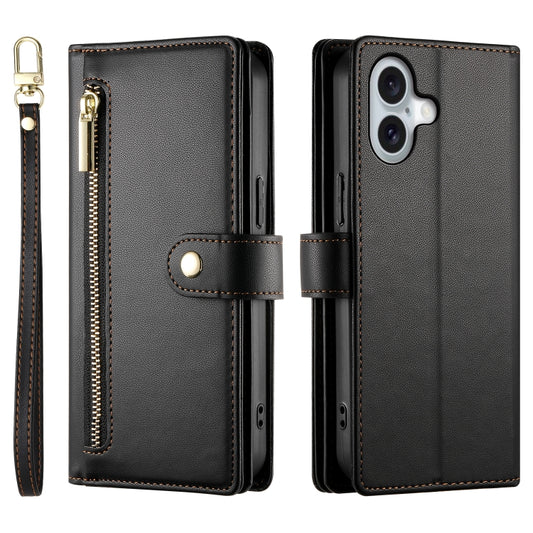 For iPhone 16 Plus Nine Card-slot Zipper Wallet Bag Leather Phone Case(Black) - iPhone 16 Plus Cases by buy2fix | Online Shopping UK | buy2fix