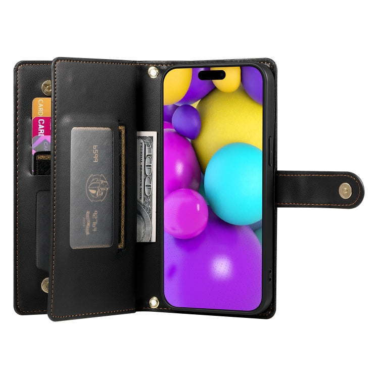 For iPhone 16 Plus Nine Card-slot Zipper Wallet Bag Leather Phone Case(Black) - iPhone 16 Plus Cases by buy2fix | Online Shopping UK | buy2fix