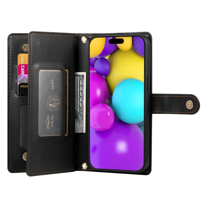 For iPhone 16 Plus Nine Card-slot Zipper Wallet Bag Leather Phone Case(Black) - iPhone 16 Plus Cases by buy2fix | Online Shopping UK | buy2fix