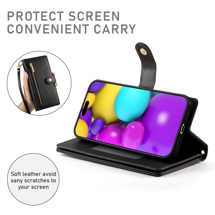 For iPhone 16 Plus Nine Card-slot Zipper Wallet Bag Leather Phone Case(Black) - iPhone 16 Plus Cases by buy2fix | Online Shopping UK | buy2fix