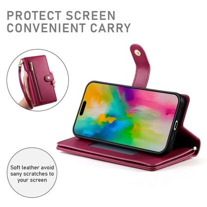 For iPhone 16 Pro Nine Card-slot Zipper Wallet Bag Leather Phone Case(Red) by buy2fix