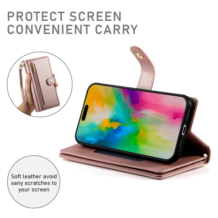 For iPhone 16 Pro Nine Card-slot Zipper Wallet Bag Leather Phone Case(Pink) by buy2fix