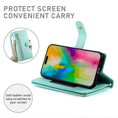 For iPhone 16 Pro Nine Card-slot Zipper Wallet Bag Leather Phone Case(Mint Green) by buy2fix