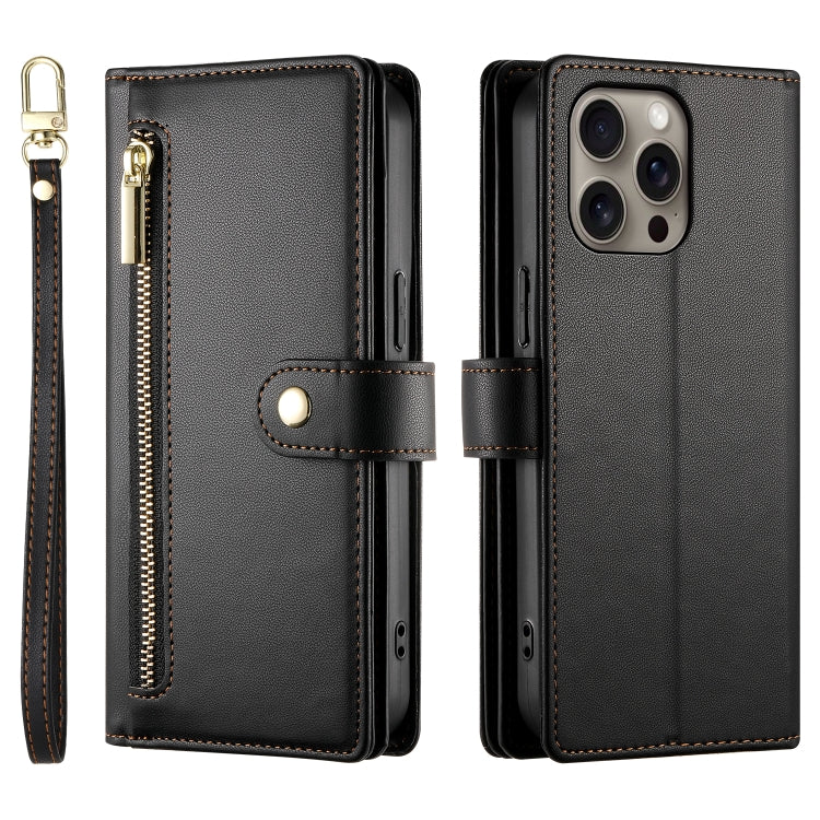 For iPhone 16 Pro Nine Card-slot Zipper Wallet Bag Leather Phone Case(Black) by buy2fix