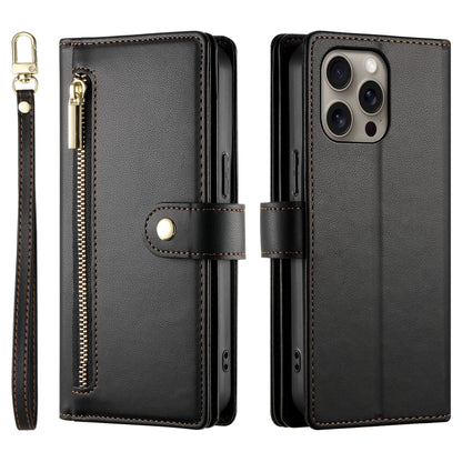 For iPhone 16 Pro Nine Card-slot Zipper Wallet Bag Leather Phone Case(Black) by buy2fix