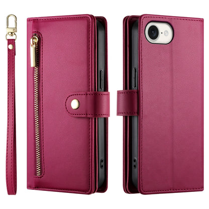 For iPhone 16e Nine Card-slot Zipper Wallet Bag Leather Phone Case(Red) by buy2fix