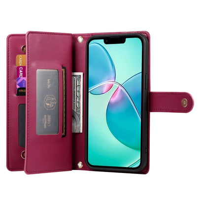 For iPhone 16e Nine Card-slot Zipper Wallet Bag Leather Phone Case(Red) by buy2fix