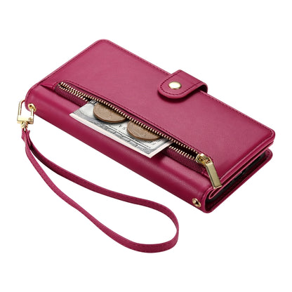 For iPhone 16e Nine Card-slot Zipper Wallet Bag Leather Phone Case(Red) by buy2fix