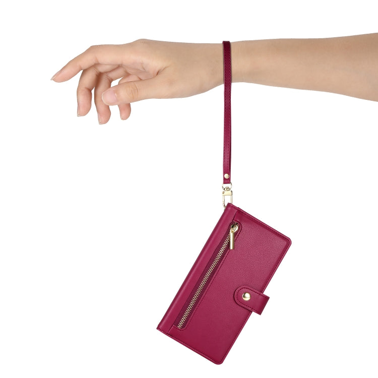 For iPhone 16e Nine Card-slot Zipper Wallet Bag Leather Phone Case(Red) by buy2fix