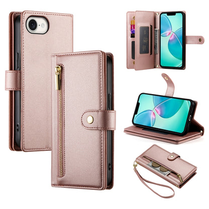 For iPhone 16e Nine Card-slot Zipper Wallet Bag Leather Phone Case(Pink) by buy2fix