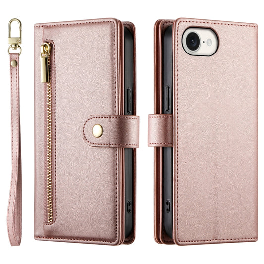 For iPhone 16e Nine Card-slot Zipper Wallet Bag Leather Phone Case(Pink) by buy2fix