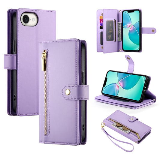 For iPhone 16e Nine Card-slot Zipper Wallet Bag Leather Phone Case(Purple) by buy2fix
