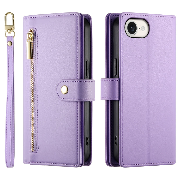 For iPhone 16e Nine Card-slot Zipper Wallet Bag Leather Phone Case(Purple) by buy2fix