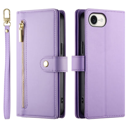 For iPhone 16e Nine Card-slot Zipper Wallet Bag Leather Phone Case(Purple) by buy2fix