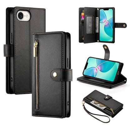 For iPhone 16e Nine Card-slot Zipper Wallet Bag Leather Phone Case(Black) by buy2fix