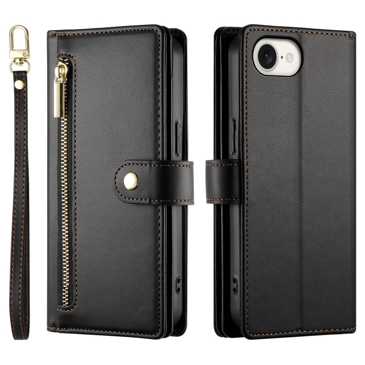 For iPhone 16e Nine Card-slot Zipper Wallet Bag Leather Phone Case(Black) by buy2fix