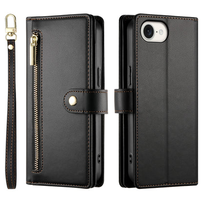 For iPhone 16e Nine Card-slot Zipper Wallet Bag Leather Phone Case(Black) by buy2fix