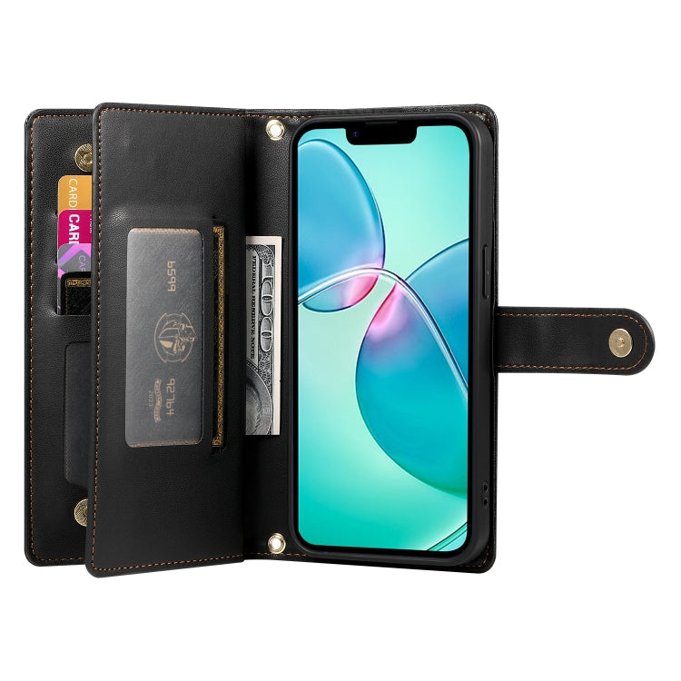 For iPhone 16e Nine Card-slot Zipper Wallet Bag Leather Phone Case(Black) by buy2fix