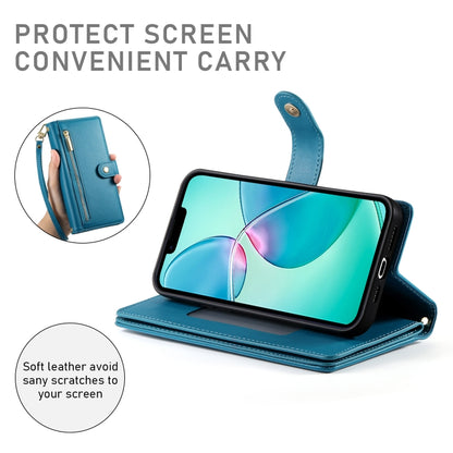 For iPhone 16e Nine Card-slot Zipper Wallet Bag Leather Phone Case(Blue) by buy2fix