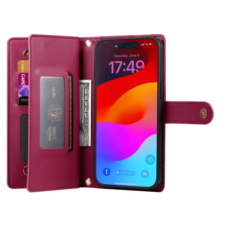 For iPhone Air Nine Card-slot Zipper Wallet Bag Leather Phone Case(Red) - iPhone Air Cases by buy2fix | Online Shopping UK | buy2fix