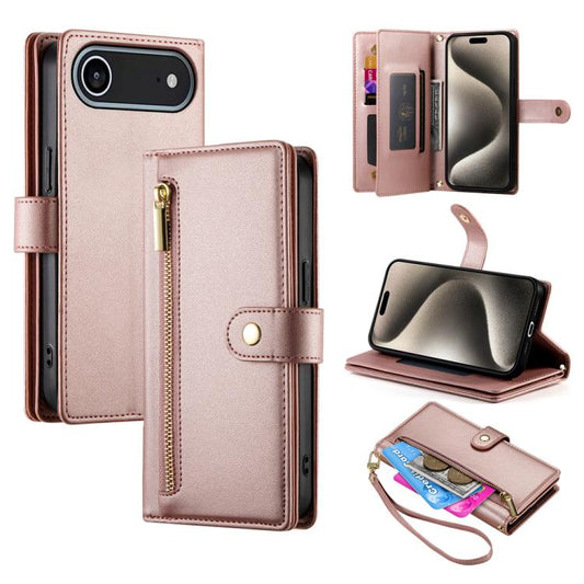 For iPhone Air Nine Card-slot Zipper Wallet Bag Leather Phone Case(Pink) - iPhone Air Cases by buy2fix | Online Shopping UK | buy2fix