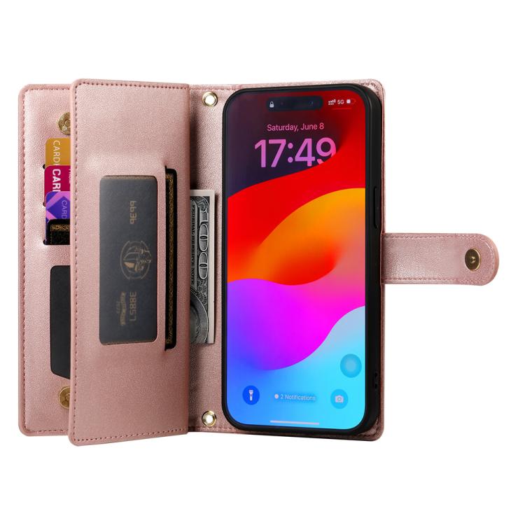 For iPhone Air Nine Card-slot Zipper Wallet Bag Leather Phone Case(Pink) - iPhone Air Cases by buy2fix | Online Shopping UK | buy2fix