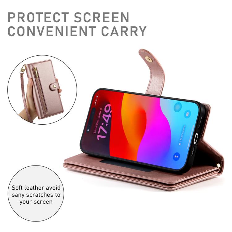 For iPhone Air Nine Card-slot Zipper Wallet Bag Leather Phone Case(Pink) - iPhone Air Cases by buy2fix | Online Shopping UK | buy2fix