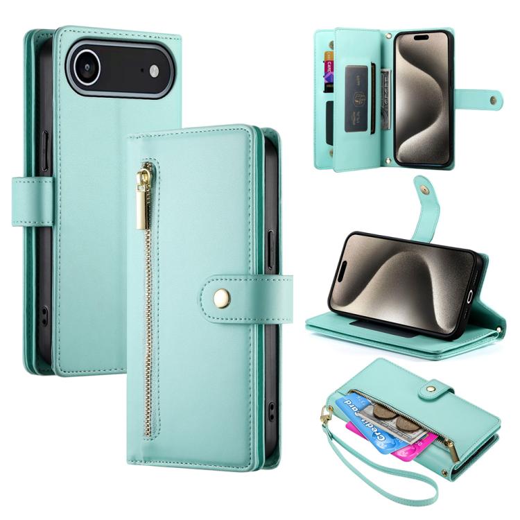 For iPhone Air Nine Card-slot Zipper Wallet Bag Leather Phone Case(Mint Green) - iPhone Air Cases by buy2fix | Online Shopping UK | buy2fix