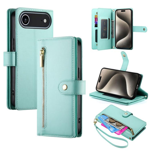For iPhone Air Nine Card-slot Zipper Wallet Bag Leather Phone Case(Mint Green) - iPhone Air Cases by buy2fix | Online Shopping UK | buy2fix