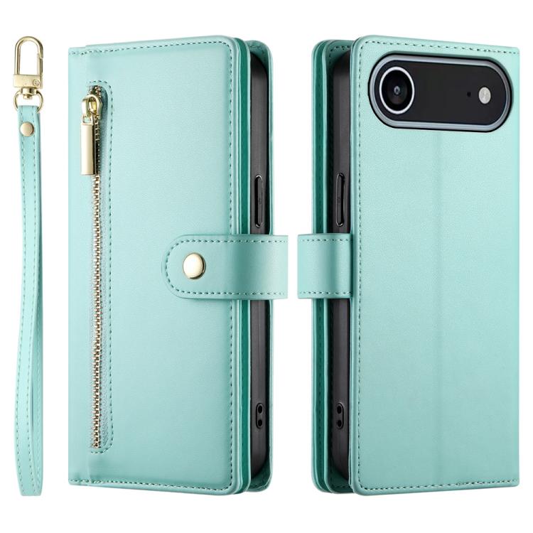 For iPhone Air Nine Card-slot Zipper Wallet Bag Leather Phone Case(Mint Green) - iPhone Air Cases by buy2fix | Online Shopping UK | buy2fix