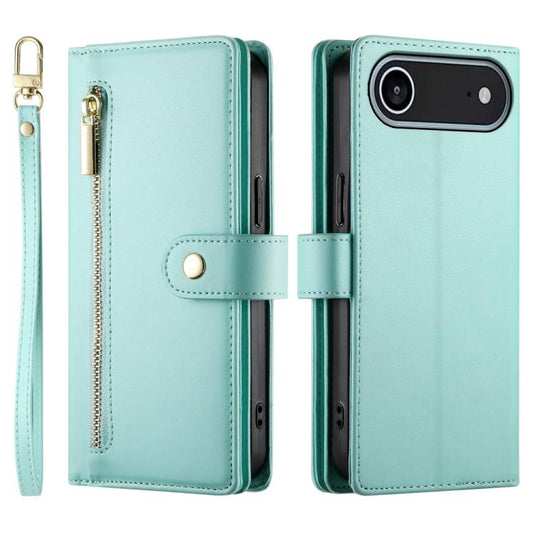For iPhone Air Nine Card-slot Zipper Wallet Bag Leather Phone Case(Mint Green) - iPhone Air Cases by buy2fix | Online Shopping UK | buy2fix