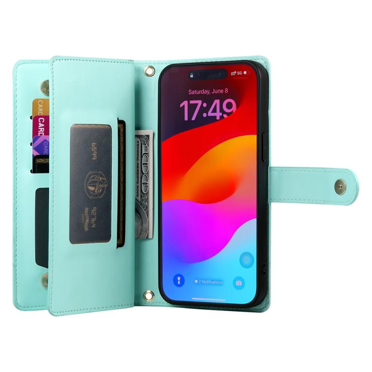 For iPhone Air Nine Card-slot Zipper Wallet Bag Leather Phone Case(Mint Green) - iPhone Air Cases by buy2fix | Online Shopping UK | buy2fix