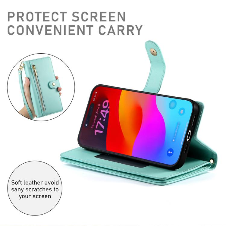 For iPhone Air Nine Card-slot Zipper Wallet Bag Leather Phone Case(Mint Green) - iPhone Air Cases by buy2fix | Online Shopping UK | buy2fix