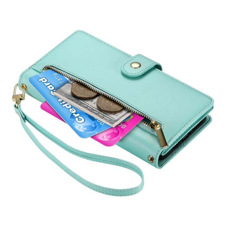 For iPhone Air Nine Card-slot Zipper Wallet Bag Leather Phone Case(Mint Green) - iPhone Air Cases by buy2fix | Online Shopping UK | buy2fix