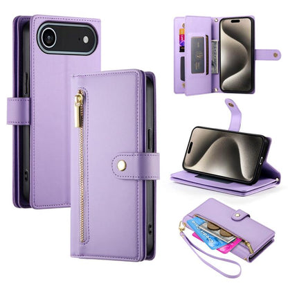 For iPhone Air Nine Card-slot Zipper Wallet Bag Leather Phone Case(Purple) - iPhone Air Cases by buy2fix | Online Shopping UK | buy2fix