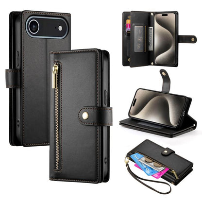 For iPhone Air Nine Card-slot Zipper Wallet Bag Leather Phone Case(Black) - iPhone Air Cases by buy2fix | Online Shopping UK | buy2fix