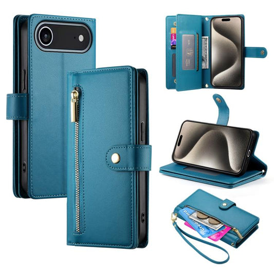 For iPhone Air Nine Card-slot Zipper Wallet Bag Leather Phone Case(Blue) - iPhone Air Cases by buy2fix | Online Shopping UK | buy2fix