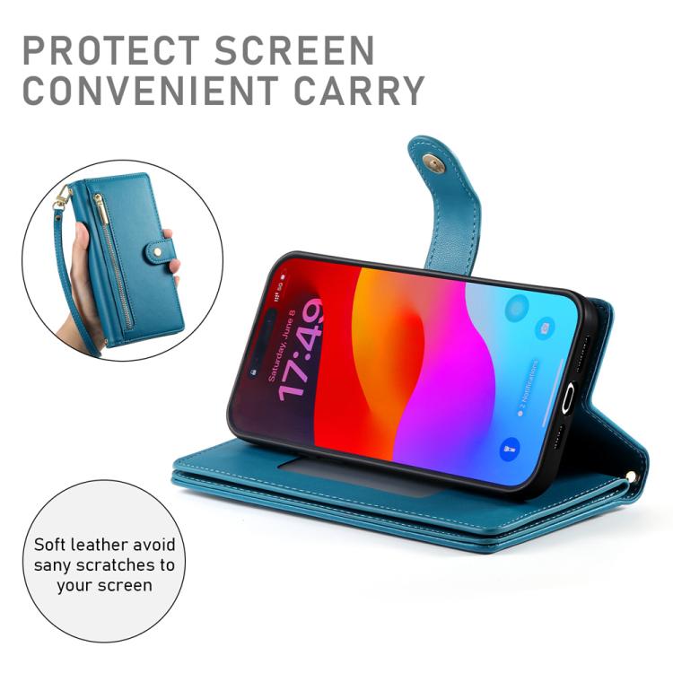 For iPhone Air Nine Card-slot Zipper Wallet Bag Leather Phone Case(Blue) - iPhone Air Cases by buy2fix | Online Shopping UK | buy2fix