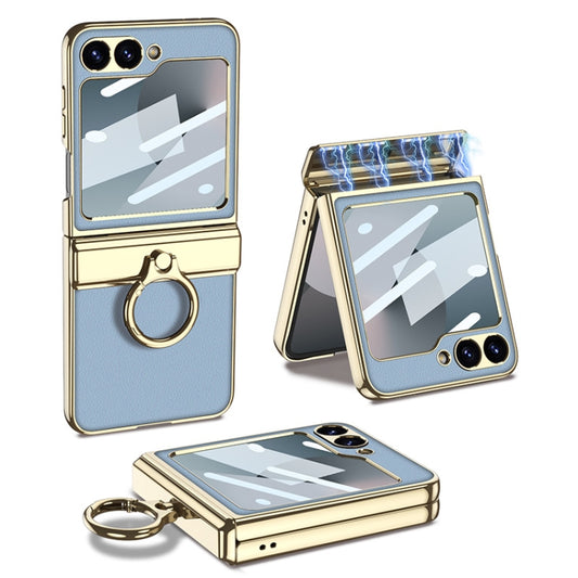 For Samsung Galaxy Z Flip6 / Flip7 FE GKK Integrated Electroplated Litchi Texture Leather Phone Case with Ring(Blue) - Galaxy Z Flip6 5G Cases by GKK | Online Shopping UK | buy2fix