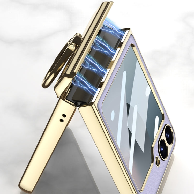 For Samsung Galaxy Z Flip6 / Flip7 FE GKK Integrated Electroplated Litchi Texture Leather Phone Case with Ring(Blue) - Galaxy Z Flip6 5G Cases by GKK | Online Shopping UK | buy2fix