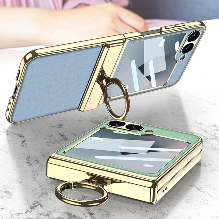For Samsung Galaxy Z Flip6 / Flip7 FE GKK Integrated Electroplated Litchi Texture Leather Phone Case with Ring(Blue) - Galaxy Z Flip6 5G Cases by GKK | Online Shopping UK | buy2fix