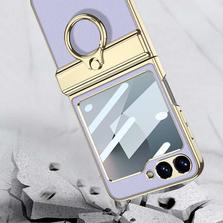 For Samsung Galaxy Z Flip6 / Flip7 FE GKK Integrated Electroplated Litchi Texture Leather Phone Case with Ring(Blue) - Galaxy Z Flip6 5G Cases by GKK | Online Shopping UK | buy2fix