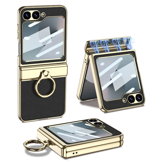 For Samsung Galaxy Z Flip6 / Flip7 FE GKK Integrated Electroplated Litchi Texture Leather Phone Case with Ring(Black) - Galaxy Z Flip6 5G Cases by GKK | Online Shopping UK | buy2fix
