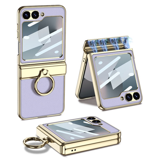 For Samsung Galaxy Z Flip6 / Flip7 FE GKK Integrated Electroplated Litchi Texture Leather Phone Case with Ring(Purple) - Galaxy Z Flip6 5G Cases by GKK | Online Shopping UK | buy2fix
