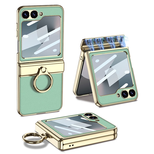 For Samsung Galaxy Z Flip6 / Flip7 FE GKK Integrated Electroplated Litchi Texture Leather Phone Case with Ring(Green) - Galaxy Z Flip6 5G Cases by GKK | Online Shopping UK | buy2fix