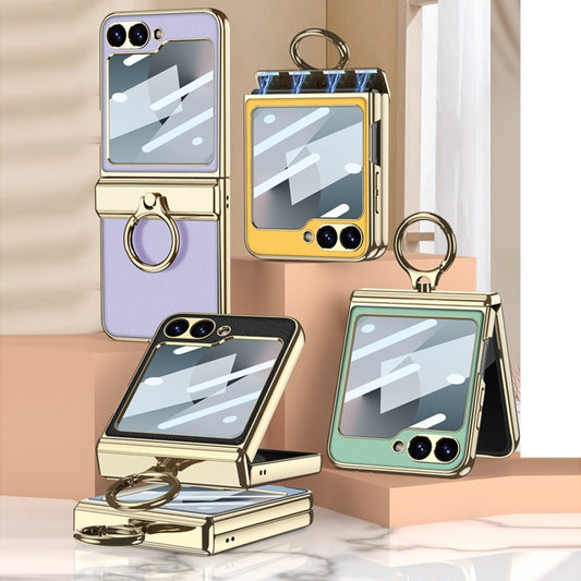 For Samsung Galaxy Z Flip6 / Flip7 FE GKK Integrated Electroplated Litchi Texture Leather Phone Case with Ring(Green) - Galaxy Z Flip6 5G Cases by GKK | Online Shopping UK | buy2fix