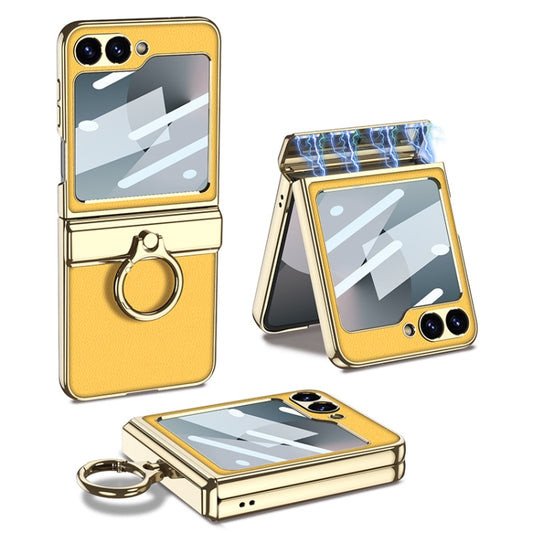 For Samsung Galaxy Z Flip6 / Flip7 FE GKK Integrated Electroplated Litchi Texture Leather Phone Case with Ring(Yellow) - Galaxy Z Flip6 5G Cases by GKK | Online Shopping UK | buy2fix