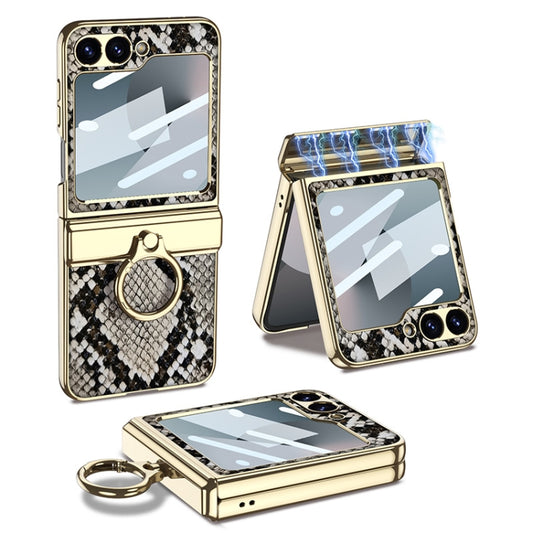 For Samsung Galaxy Z Flip6 / Flip7 FE GKK Integrated Electroplated Crocodile Texture Leather Phone Case with Ring(Python Texture) - Galaxy Z Flip6 5G Cases by GKK | Online Shopping UK | buy2fix