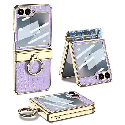 For Samsung Galaxy Z Flip6 / Flip7 FE GKK Integrated Electroplated Crocodile Texture Leather Phone Case with Ring(Purple) - Galaxy Z Flip6 5G Cases by GKK | Online Shopping UK | buy2fix